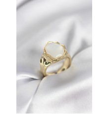 Gold Renk Beyaz Taşlı Vintage Kadın Yüzük