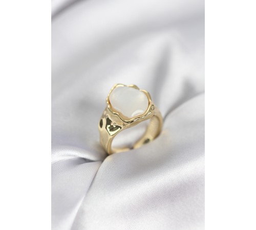 Gold Renk Beyaz Taşlı Vintage Kadın Yüzük