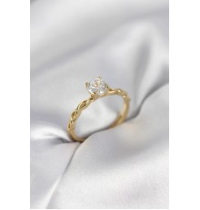 Gold Renk Sarmal Zincir Model Tek Taş Model Zirkon Taşlı Kadın Yüzük