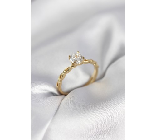 Gold Renk Sarmal Zincir Model Tek Taş Model Zirkon Taşlı Kadın Yüzük