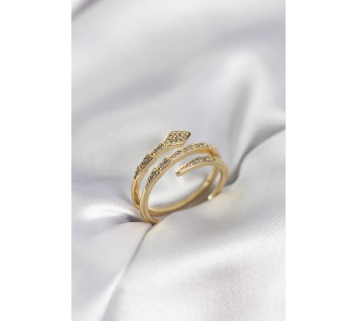 Yılan Model Gold Renk Zirkon Taşlı Kadın Yüzük