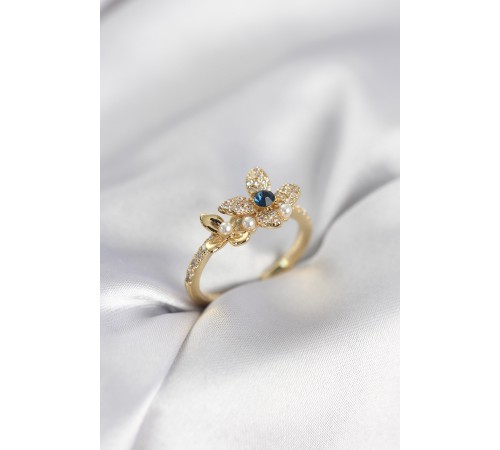 Gold Renk Çiçek Model Zirkon Taşlı Kadın Yüzük