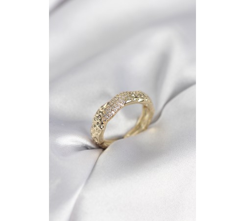 Zirkon Taşlı Puntalı Gold Renk Kadın Yüzük