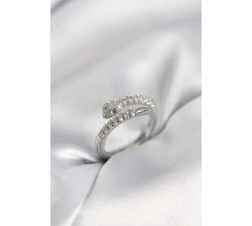 Yılan Model Gümüş Renk Zirkon Taşlı Kadın Yüzük