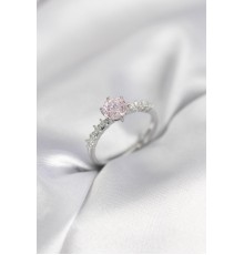 Gümüş Renk Pembe Tek Taş Model Zirkon Taşlı Kadın Yüzük