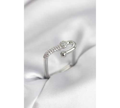 Gümüş Renk Zirkon Taşlı Tifani Model Kare Kadın Yüzük