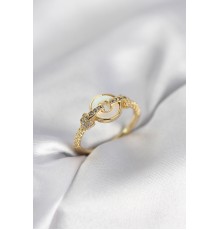 Gold Renk Daire Form Sedef ve Zirkon Taşlı Kadın Yüzük