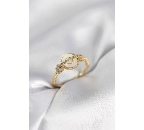 Gold Renk Daire Form Sedef ve Zirkon Taşlı Kadın Yüzük