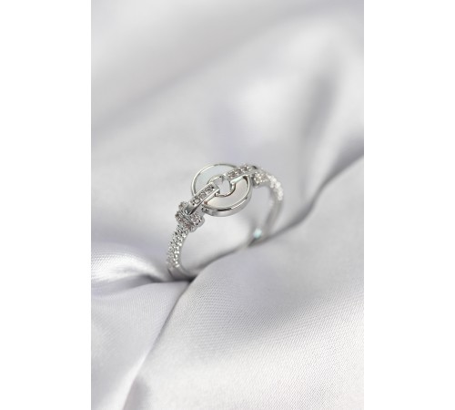 Gümüş Renk Daire Form Sedef ve Zirkon Taşlı Kadın Yüzük