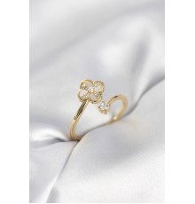 Gold Renk Zirkon Taşlı Yonca Model Kadın Yüzük