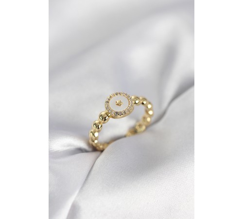 Gold Renk Sedefli Yıldız Model Zirkon Taşlı Kadın Yüzük