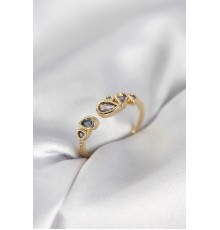 Gold Renk Mor Damla Zirkon Taşlı Kadın Yüzük