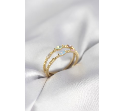 Gold Renk Karışık Renk Zirkon Taşlı Kadın Yüzük