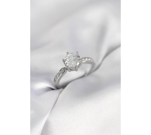 Zirkon Taşlı Tek Taş Model Gümüş Renk Kadın Yüzük