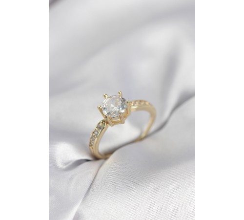 Zirkon Taşlı Tek Taş Model Gold Renk Kadın Yüzük