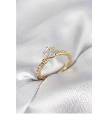 Gold Renk Zirkon Taşlı Tek Taş Model Kadın Yüzük