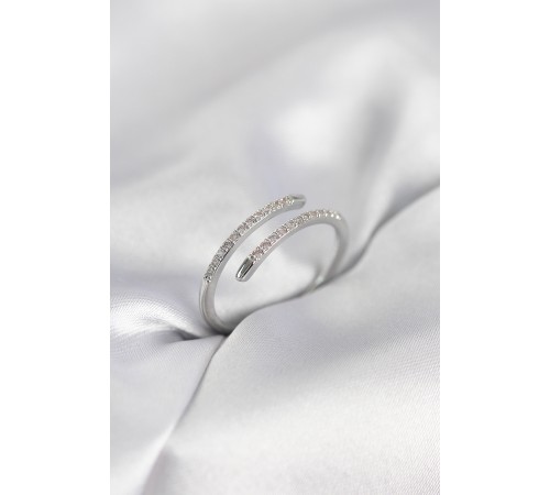 Gümüş Renk Yılan Kuyruk Model Zirkon Taşlı Kadın Yüzük