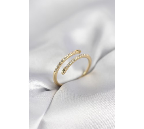 Gold Renk Yılan Kuyruk Model Zirkon Taşlı Kadın Yüzük