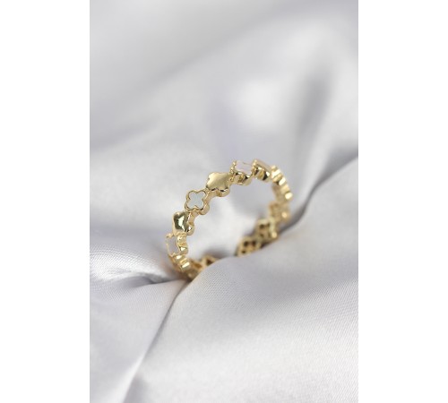 Gold Renk Sedefli Yonca Model Kadın Yüzük