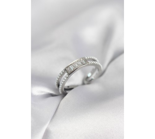 Baget Zirkon Taşlı Gümüş Renk İncili Kadın Yüzük