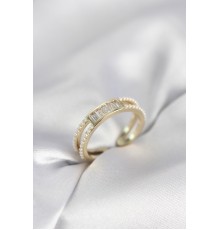 Baget Zirkon Taşlı Gold Renk İncili Kadın Yüzük
