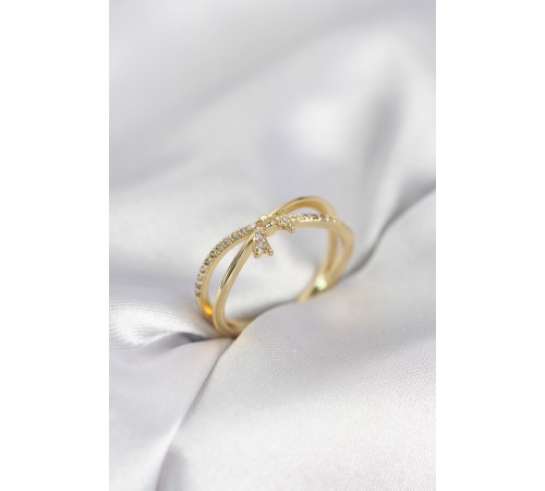 Gold Renk Zirkon Taşlı Fiyonk Model Kadın Yüzük