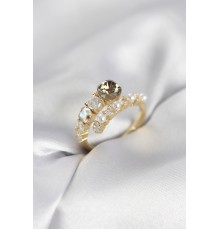 Gold Renk Pirinç Zirkon Taşlı İncili Kadın Yüzük