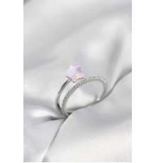 Gümüş Renk Zirkon Taşlı Pembe Halley Model Kadın Yüzük