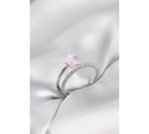 Gümüş Renk Zirkon Taşlı Pembe Halley Model Kadın Yüzük