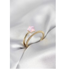 Gold Renk Zirkon Taşlı Pembe Halley Model Kadın Yüzük