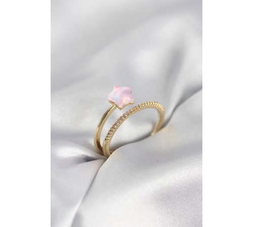 Gold Renk Zirkon Taşlı Pembe Halley Model Kadın Yüzük