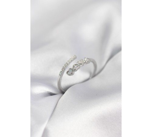 Gümüş Renk Zirkon Taşlı Minimal Kalp Model Kadın Yüzük