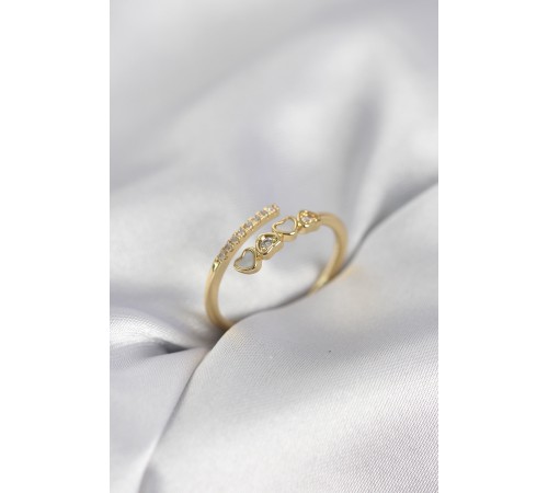 Gold Renk Zirkon Taşlı Minimal Kalp Model Kadın Yüzük