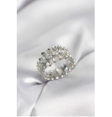 Gümüş Renk Zirkon Taşlı Sıralı Damla Model Kadın Yüzük