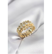 Gold Renk Zirkon Taşlı Sıralı Damla Model Kadın Yüzük