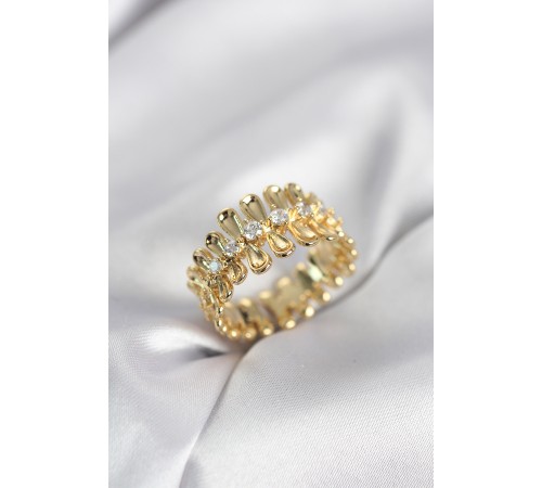 Gold Renk Zirkon Taşlı Sıralı Damla Model Kadın Yüzük