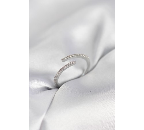 Gümüş Renk Zirkon Taşlı Yılan Tarz Kadın Yüzük