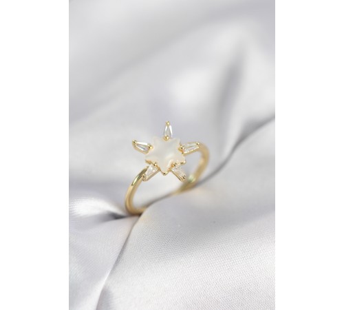 Gold Renk Yıldız Model Sedefli Zirkon Taşlı Kadın Yüzük