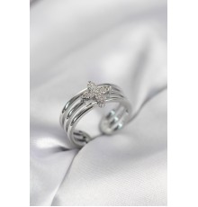 Gümüş Renk Zirkon Taşlı Yonca Model Kadın Yüzük