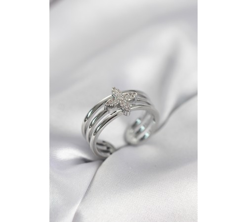 Gümüş Renk Zirkon Taşlı Yonca Model Kadın Yüzük