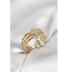 Gold Renk Zirkon Taşlı Yonca Model Kadın Yüzük