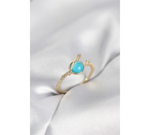 Gold Renk Zirkon Taşlı Satürn Model Kadın Yüzük