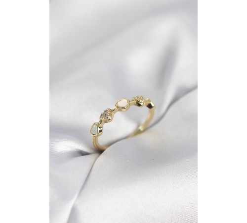 Gold Renk Minimal Kalp Model Zirkon Taşlı Pirinç Kadın Yüzük