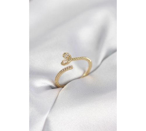 Gold Renk Pirinç Kuyruklu Kalp Model Kadın Yüzük