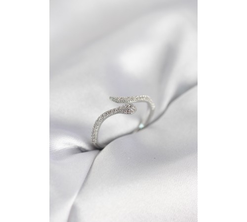 Gümüş Renk Yılan Model Zirkon Taşlı Kadın Yüzük