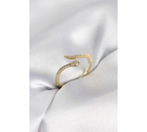 Gold Renk Yılan Model Zirkon Taşlı Kadın Yüzük