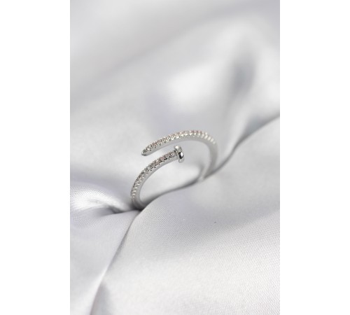 Çivi Model Zirkon Taşlı Gümüş Renk Kadın Yüzük