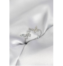 Kelebek Model Zirkon Taşlı Gümüş Renk Kadın Yüzük