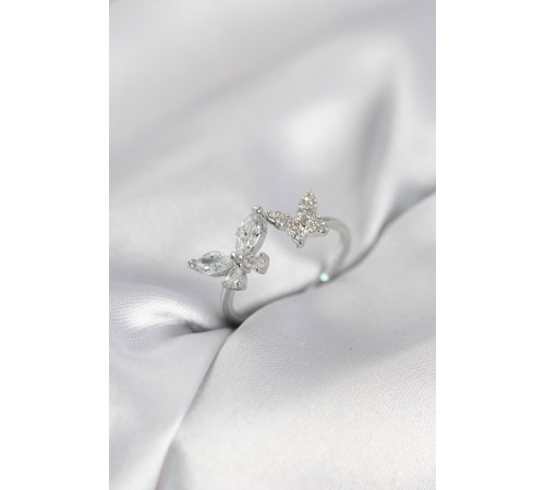 Kelebek Model Zirkon Taşlı Gümüş Renk Kadın Yüzük