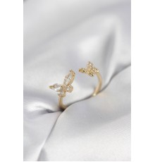 Kelebek Model Zirkon Taşlı Gold Renk Kadın Yüzük